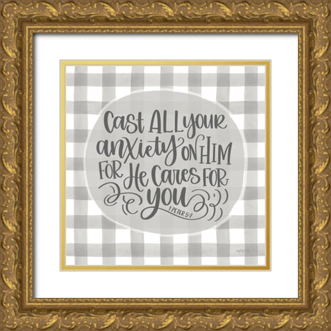 Cast All Your Anxiety On Him Gold Ornate Wood Framed Art Print with Double Matting by Imperfect Dust