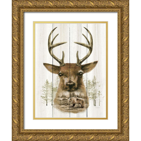 Deer Wilderness Portrait Gold Ornate Wood Framed Art Print with Double Matting by Wargo, Ed