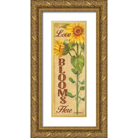 Love Blooms Here Gold Ornate Wood Framed Art Print with Double Matting by Wargo, Ed