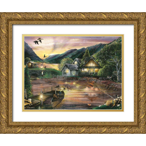 Lakefront Camping II Gold Ornate Wood Framed Art Print with Double Matting by Wargo, Ed