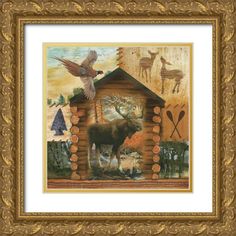Moose Cabin Gold Ornate Wood Framed Art Print with Double Matting by Wargo, Ed