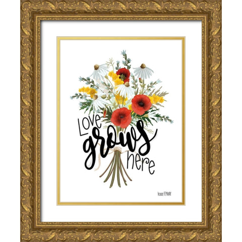 Love Grows Here Gold Ornate Wood Framed Art Print with Double Matting by House Fenway