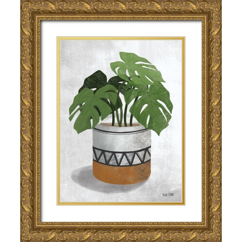 Monstera Plant Gold Ornate Wood Framed Art Print with Double Matting by House Fenway