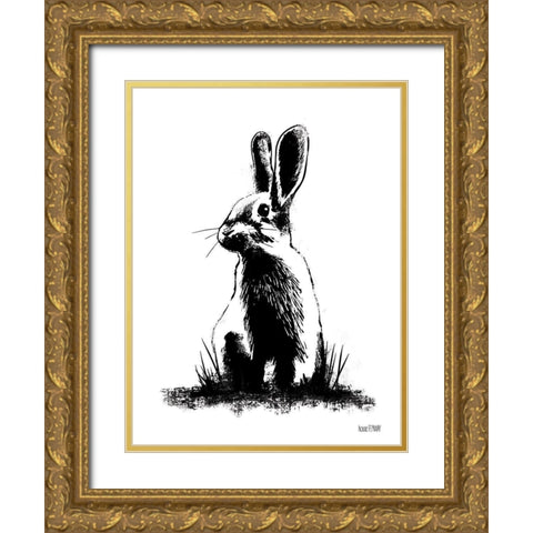Farmhouse Rabbit Gold Ornate Wood Framed Art Print with Double Matting by House Fenway