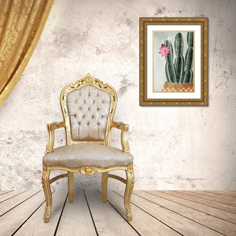 Flowering Cactus Gold Ornate Wood Framed Art Print with Double Matting by House Fenway