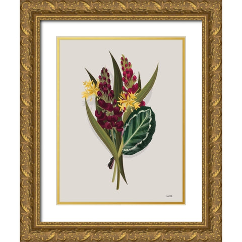 Tropical Sprig Gold Ornate Wood Framed Art Print with Double Matting by House Fenway