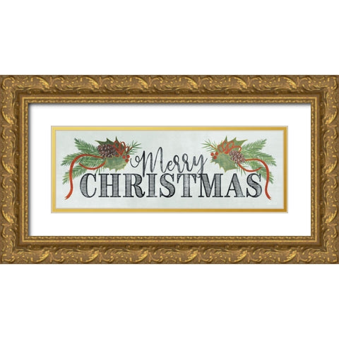 Merry Christmas Gold Ornate Wood Framed Art Print with Double Matting by House Fenway