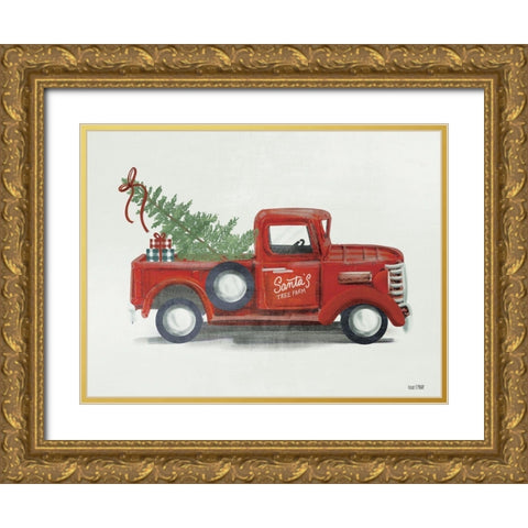 Santas Tree Farm   Gold Ornate Wood Framed Art Print with Double Matting by House Fenway