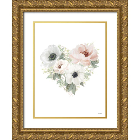 Floral Heart Gold Ornate Wood Framed Art Print with Double Matting by House Fenway