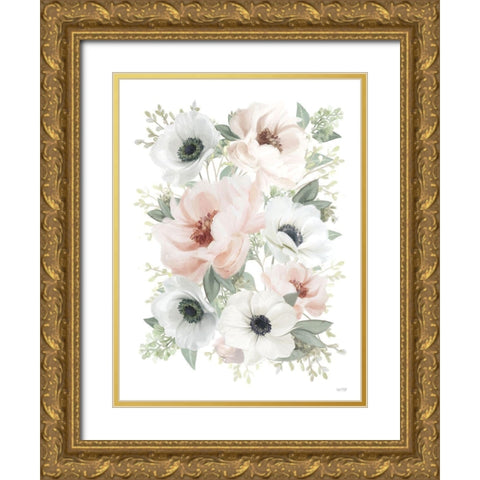 Peony Floral Block Gold Ornate Wood Framed Art Print with Double Matting by House Fenway