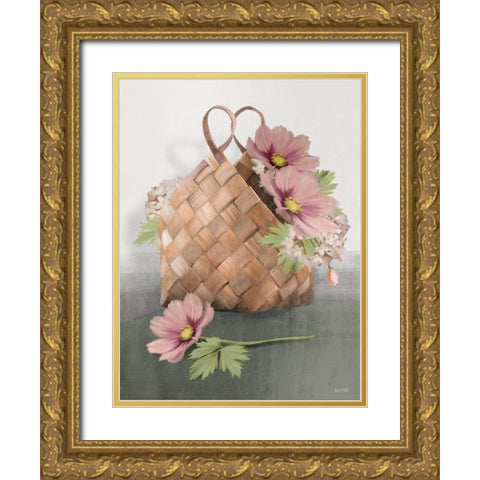 Farmhouse Daisy Basket     Gold Ornate Wood Framed Art Print with Double Matting by House Fenway