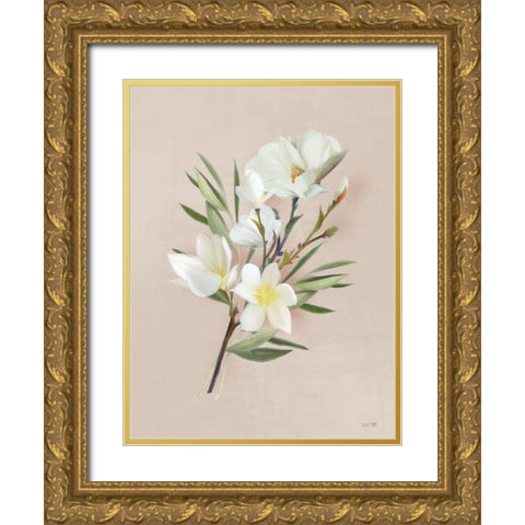 Spring Magnolias Gold Ornate Wood Framed Art Print with Double Matting by House Fenway