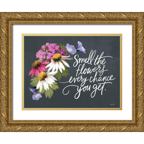 Smell the Flowers   Gold Ornate Wood Framed Art Print with Double Matting by House Fenway