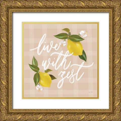 Live with Zest  Gold Ornate Wood Framed Art Print with Double Matting by House Fenway