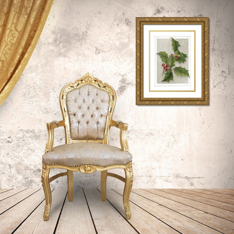 Christmas Stam Noel   Gold Ornate Wood Framed Art Print with Double Matting by House Fenway