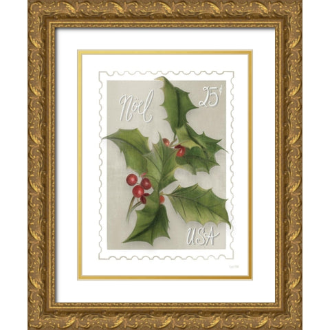 Christmas Stam Noel   Gold Ornate Wood Framed Art Print with Double Matting by House Fenway
