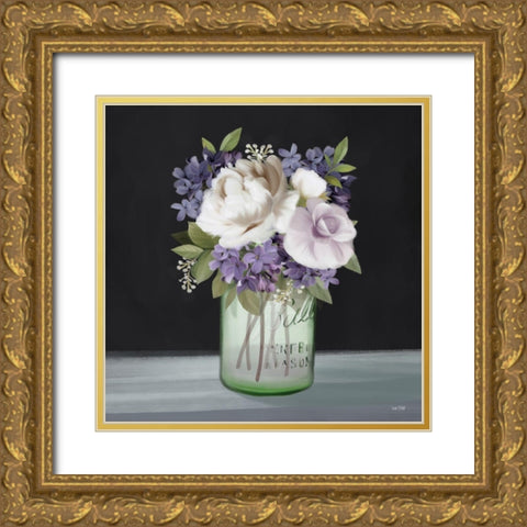 Lilac Mason Jar Floral Gold Ornate Wood Framed Art Print with Double Matting by House Fenway