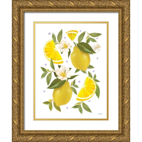 Citrus Lemon Botanical Gold Ornate Wood Framed Art Print with Double Matting by House Fenway