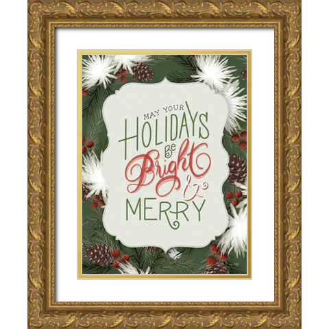 Bright and Merry Gold Ornate Wood Framed Art Print with Double Matting by House Fenway