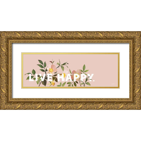 Live Happy Gold Ornate Wood Framed Art Print with Double Matting by House Fenway