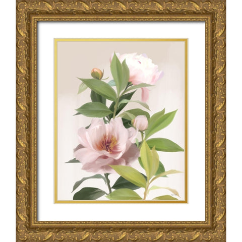 Washed Peonies Gold Ornate Wood Framed Art Print with Double Matting by House Fenway