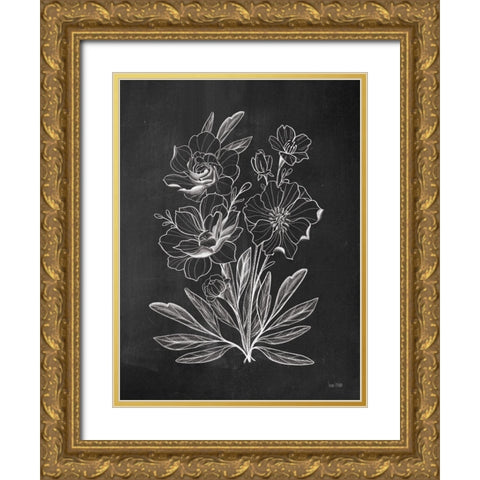 Vintage Chalkboard Flowers     Gold Ornate Wood Framed Art Print with Double Matting by House Fenway