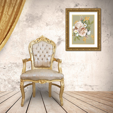 Moody Peonies Gold Ornate Wood Framed Art Print with Double Matting by House Fenway