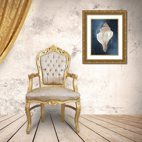 Conch Shell Blues I Gold Ornate Wood Framed Art Print with Double Matting by Malkowski, Melissa