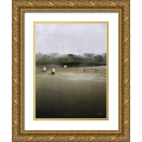 Countryside Flock Gold Ornate Wood Framed Art Print with Double Matting by House Fenway