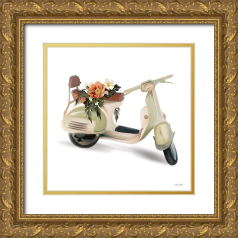 Flower Garden Scooter Gold Ornate Wood Framed Art Print with Double Matting by House Fenway