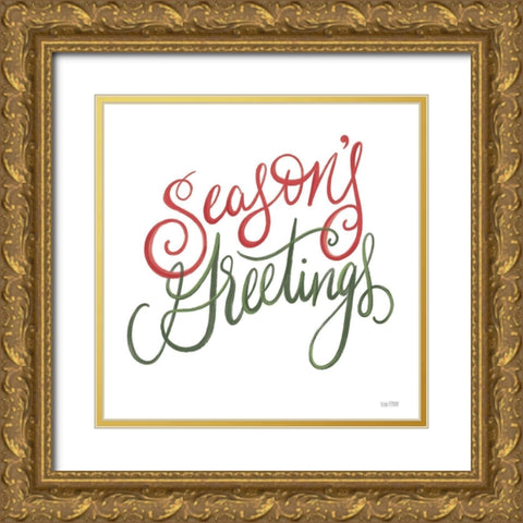 Seasons Greetings Gold Ornate Wood Framed Art Print with Double Matting by House Fenway