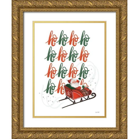 Ho Ho Ho Gold Ornate Wood Framed Art Print with Double Matting by House Fenway