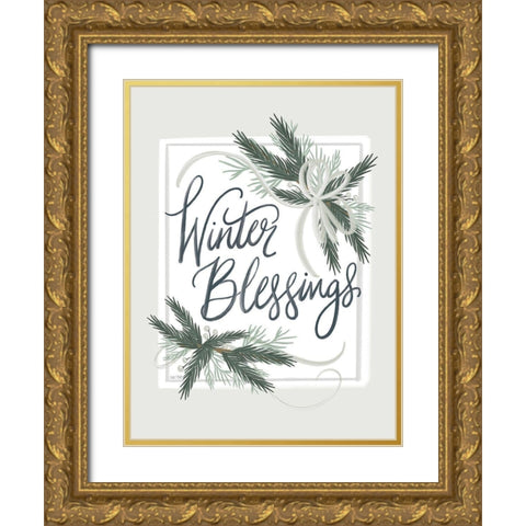 Winter Blessings Gold Ornate Wood Framed Art Print with Double Matting by House Fenway