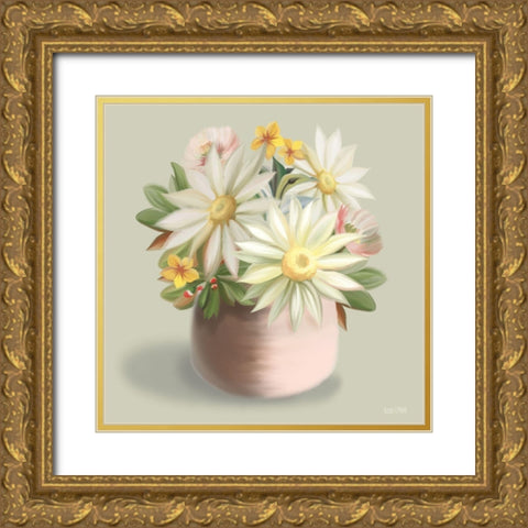 Sunny Floral Bouquet Gold Ornate Wood Framed Art Print with Double Matting by House Fenway