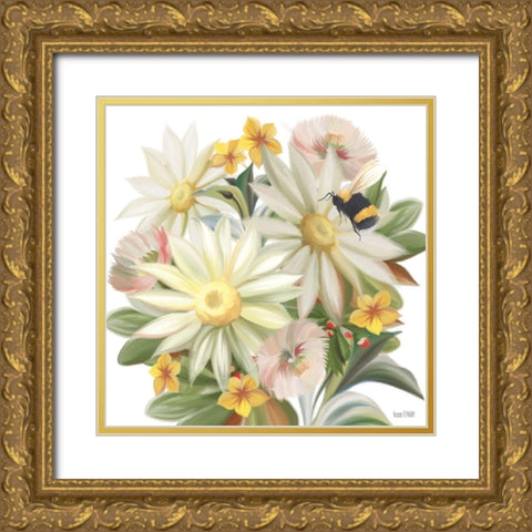 Sunny Floral and Bee Gold Ornate Wood Framed Art Print with Double Matting by House Fenway