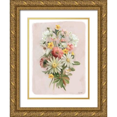 Summer Wildflower Bouquet Gold Ornate Wood Framed Art Print with Double Matting by House Fenway