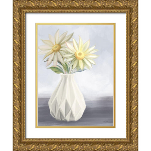 Sunny Floral Blues Gold Ornate Wood Framed Art Print with Double Matting by House Fenway