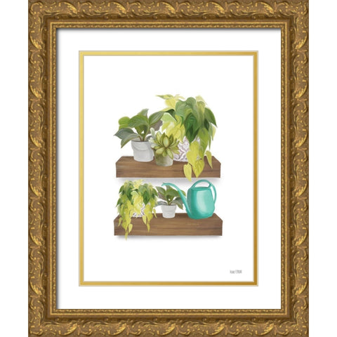 Plant Lover Shelves Gold Ornate Wood Framed Art Print with Double Matting by House Fenway