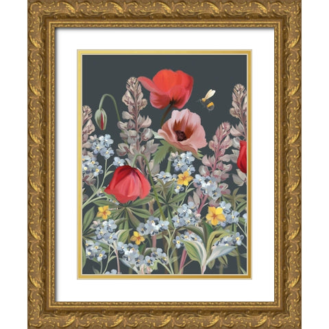 Summer Garden Buzz Gold Ornate Wood Framed Art Print with Double Matting by House Fenway
