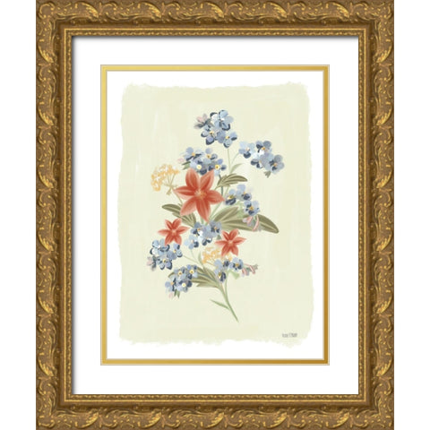 Forget Me Not Floral Gold Ornate Wood Framed Art Print with Double Matting by House Fenway