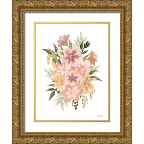 Peachy Petals Gold Ornate Wood Framed Art Print with Double Matting by House Fenway