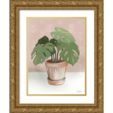 House Monstera Plant Gold Ornate Wood Framed Art Print with Double Matting by House Fenway