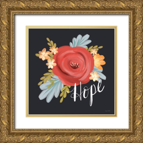 Hope Floral Gold Ornate Wood Framed Art Print with Double Matting by House Fenway