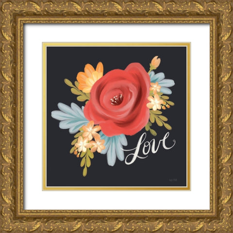 Love Floral Gold Ornate Wood Framed Art Print with Double Matting by House Fenway