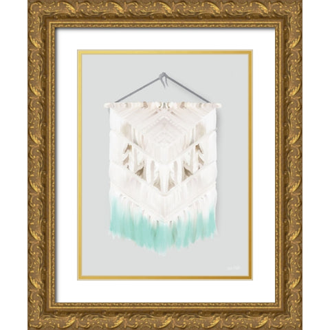 Aqua Bohemian Macrame Gold Ornate Wood Framed Art Print with Double Matting by House Fenway