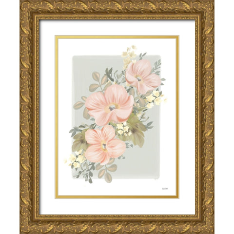Pink Poppy Sprig Gold Ornate Wood Framed Art Print with Double Matting by House Fenway