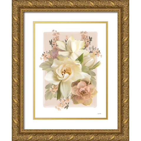 Spring Passion Bouquet Gold Ornate Wood Framed Art Print with Double Matting by House Fenway