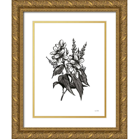 Pen and Ink Wildflower I Gold Ornate Wood Framed Art Print with Double Matting by House Fenway