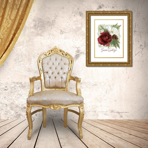 Botanical Seasons Greetings Gold Ornate Wood Framed Art Print with Double Matting by House Fenway