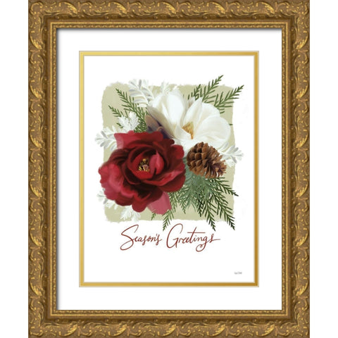 Botanical Seasons Greetings Gold Ornate Wood Framed Art Print with Double Matting by House Fenway